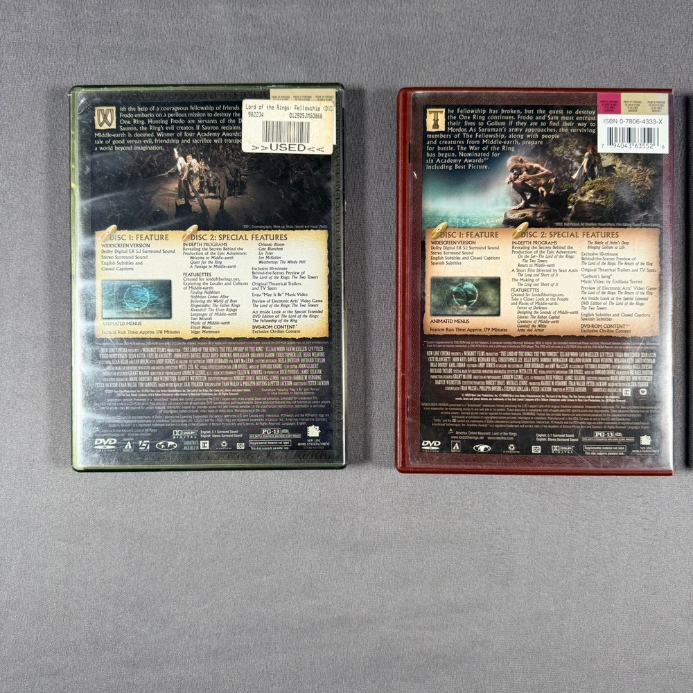 Lord of the Rings Motion Picture Trilogy DVD Set Widescreen Multi Fantasy Movie - Picture 7 of 7